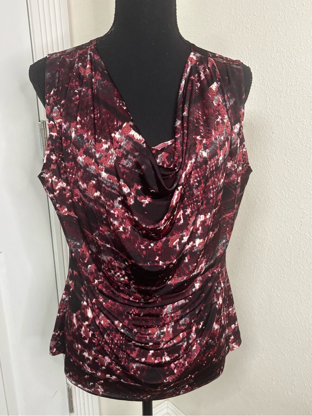 Draped Cowl Neck Camisole in Burgundy Floral